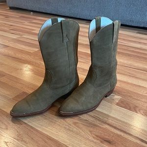 Green leather cowboy boots
